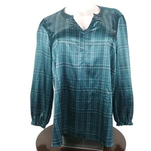 New Women's Plus Lane Bryant Green Plaid Tunic Long Sleeve Rounded Slit Neck